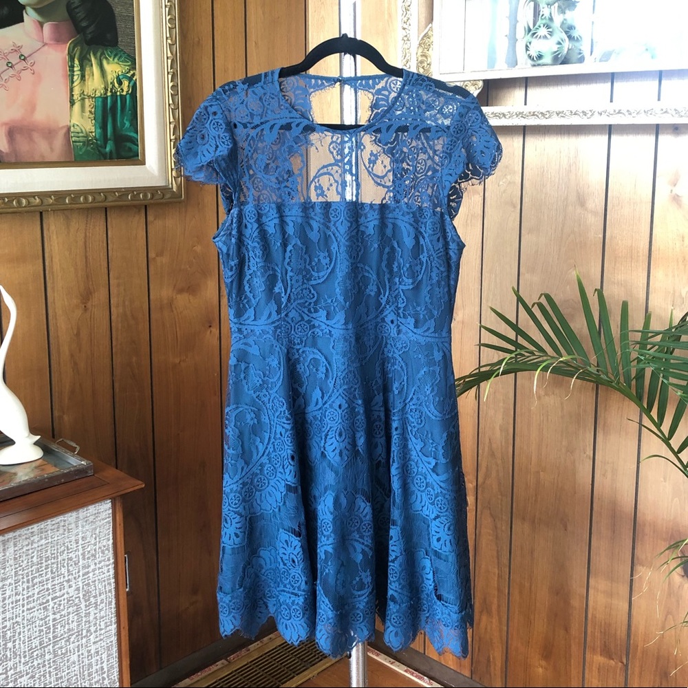 BB Dakota Blue Lace Fit and Flare Cutout Dress